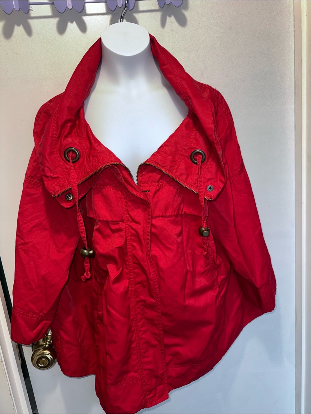 new directions Red Utility Jacket with Drawstring Hood